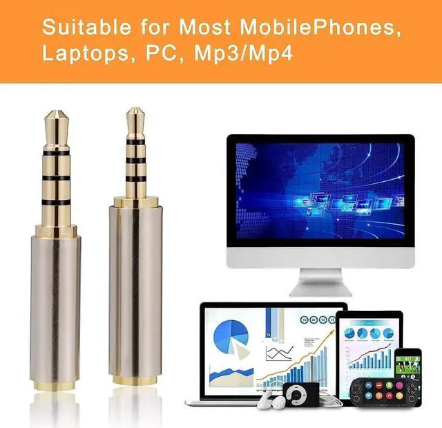 Alt view image 5 of 6 - JAENFONG 2.5mm to 3.5mm Adapter and 3.5mm to 2.5mm Adapter Gold Plated Jack Stereo Full Metal Connector Converter for Smartphones Headphone Mic Tablets Support MIC Function