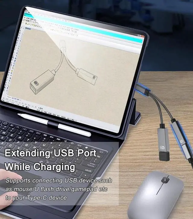 Alt view image 5 of 7 - JAENFONG USB C to USB OTG Adapter 2 in 1 USB C Splitter with PD 60W Charging Port and USB 3.0 Female Port Compatible wit iPhone 15 Pro MacBook Pro Chromebook Galaxy and More Type-C Devices