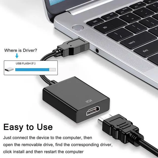 Alt view image 4 of 6 - JAENFONG USB to HDMI Adapter USB 3.0 to HDMI 1080P Video Audio Converter Connect PC Laptop to Monitor/HDTV/Projector Support Windows Systems