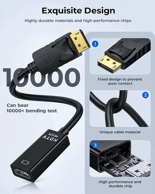 Alt view image 6 of 7 - JAENFONG 4K DisplayPort to HDMI Adapter Cable 2 Pack Display Port to HDMI Converter Cable Male to Female Port Compatible with PC Monitor Projector HDTV