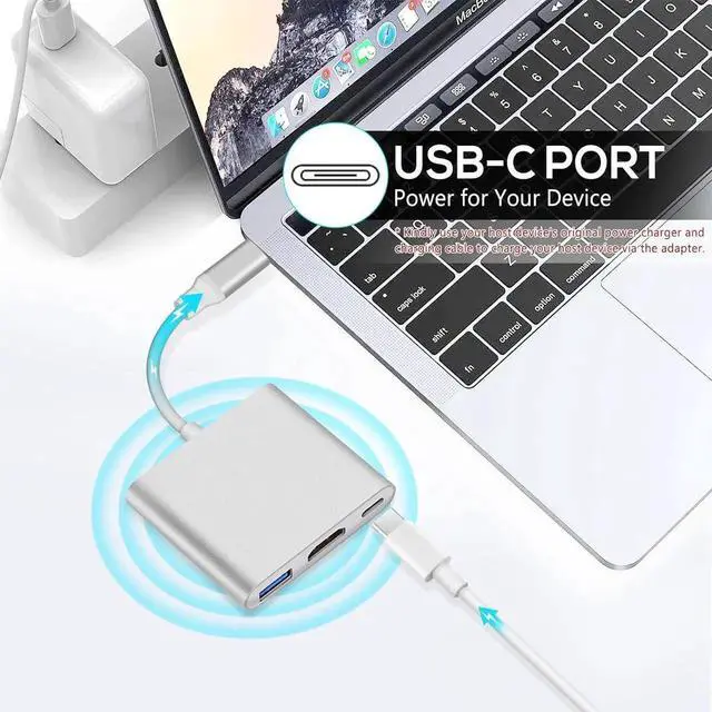 Alt view image 4 of 6 - JAENFONG USB C to HDTV Adapter USB C Type C Multiport Adapter 3 in 1 hub Thunderbolt 3 Converter to HDTV 4K+USB 3.0+USB-C Fasting Charging Port Compatible for MacBook/MacBook Pro/air/Chromebook