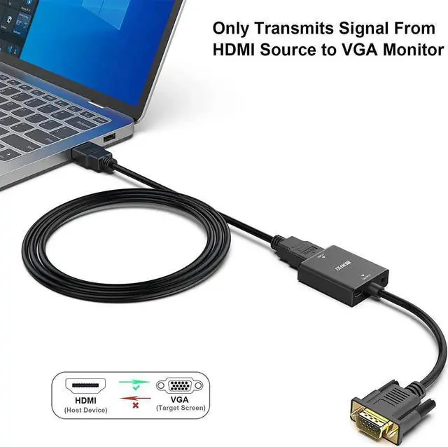 Alt view image 2 of 7 - JAENFONG HDMI to VGA Uni-Directional HDMI Computer to VGA Monitor Adapter (Female to Male) with 3.5mm Audio Jack Compatible with TV Stick Computer Desktop Laptop PC Monitor Projector Xbox
