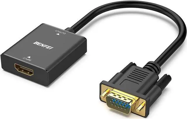 Main image of JAENFONG HDMI to VGA Uni-Directional HDMI Computer to VGA Monitor Adapter (Female to Male) with 3.5mm Audio Jack Compatible with TV Stick Computer Desktop Laptop PC Monitor Projector Xbox