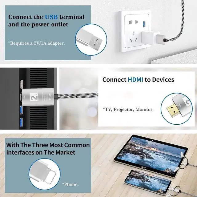 Alt view image 3 of 7 - JAENFONG HDMI Adapter for TV Phone to TV 3 in 1 Sync Screen MHL 2K Connector Cable 1080P Digital AV Adapter Compatible for Lighting USB C Micro USB to HDTV Projector Monitor
