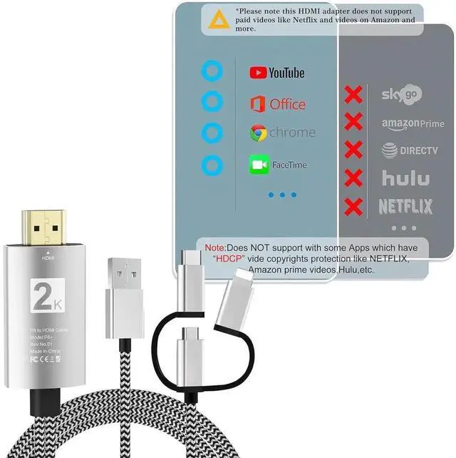 Alt view image 4 of 7 - JAENFONG HDMI Adapter for TV Phone to TV 3 in 1 Sync Screen MHL 2K Connector Cable 1080P Digital AV Adapter Compatible for Lighting USB C Micro USB to HDTV Projector Monitor