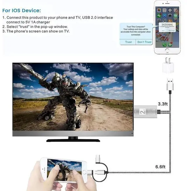 Alt view image 6 of 7 - JAENFONG HDMI Adapter for TV Phone to TV 3 in 1 Sync Screen MHL 2K Connector Cable 1080P Digital AV Adapter Compatible for Lighting USB C Micro USB to HDTV Projector Monitor