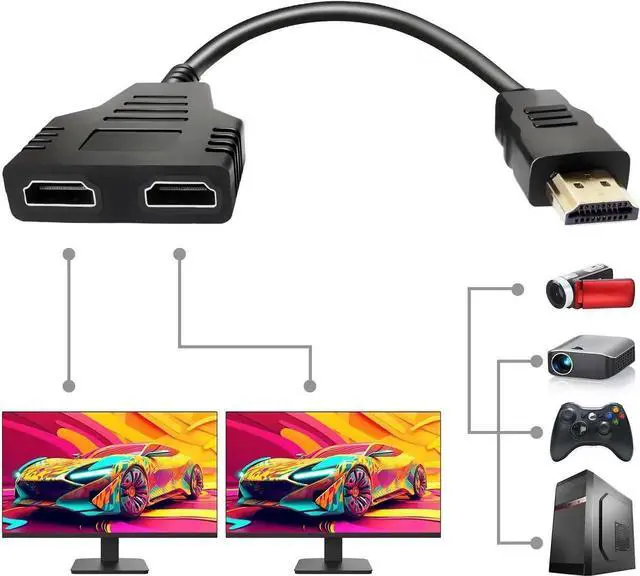 Main image of JAENFONG HDMI Splitter Cables Male 1080P to Dual Female 1 to 2 Way HDMI Splitter Adapter Cable for HDTV HD LED LCD TV Mirror Only Support Two The Same Size TVs at The Same Time 30cm