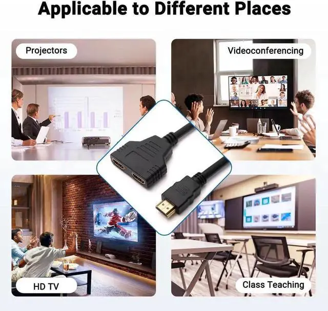 Alt view image 7 of 7 - JAENFONG HDMI Splitter Cables Male 1080P to Dual Female 1 to 2 Way HDMI Splitter Adapter Cable for HDTV HD LED LCD TV Mirror Only Support Two The Same Size TVs at The Same Time 30cm