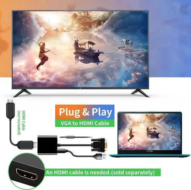 Alt view image 4 of 7 - JAENFONG VGA to HDMI Adapter Converter 15 Pin D-sub to HDMI Converter 1080P Full HD VGA Source Output to HDMI Host Input Video Dongle for Monitor Laptop HDTV PC (VGA Output to HDMI Input Irreversible)