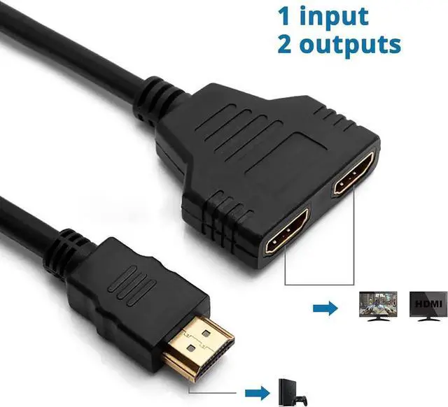 Alt view image 5 of 7 - JAENFONG HDMI Splitter Cables Male 1080P to Dual Female 1 to 2 Way HDMI Splitter Adapter Cable for HDTV HD LED LCD TV Mirror Only Support Two The Same Size TVs at The Same Time 30cm