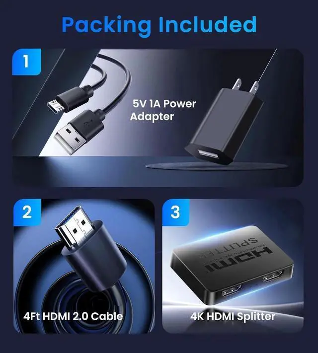 Alt view image 4 of 7 - JAENFONG 4K HDMI Splitter 1 in 2 Out with Power Adapter and 4Ft Hdmi 2.0 CableMirror 1 Source Screen to 2 Display Devices-Not for Extended Display 1x2 HDMI Splitter Compatible with PS4 HDTV Monitor