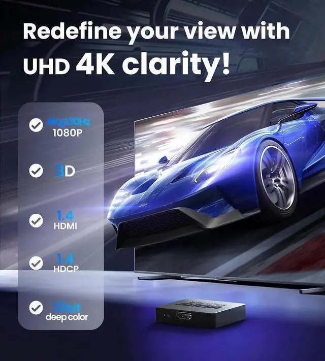 Alt view image 7 of 7 - JAENFONG 4K HDMI Splitter 1 in 2 Out with Power Adapter and 4Ft Hdmi 2.0 CableMirror 1 Source Screen to 2 Display Devices-Not for Extended Display 1x2 HDMI Splitter Compatible with PS4 HDTV Monitor