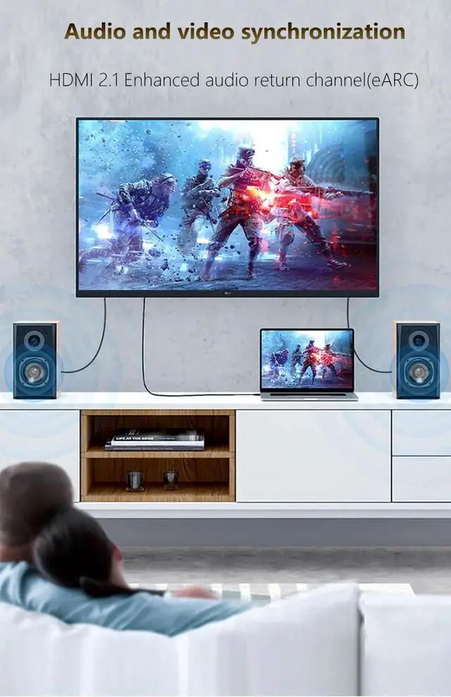 Alt view image 5 of 7 - JAENFONG 50FT HDMI 2.1 Fiber Optic Cable, 48Gbps Ultra High Speed HDMI Cord (8K@60Hz 7680x4320, 4K@120Hz) HDCP 2.2&2.3, eARC,HDR10, Dynamic HDR, Compatible with PS5 PS4, Xbox RTX 3080 3090 - Silver