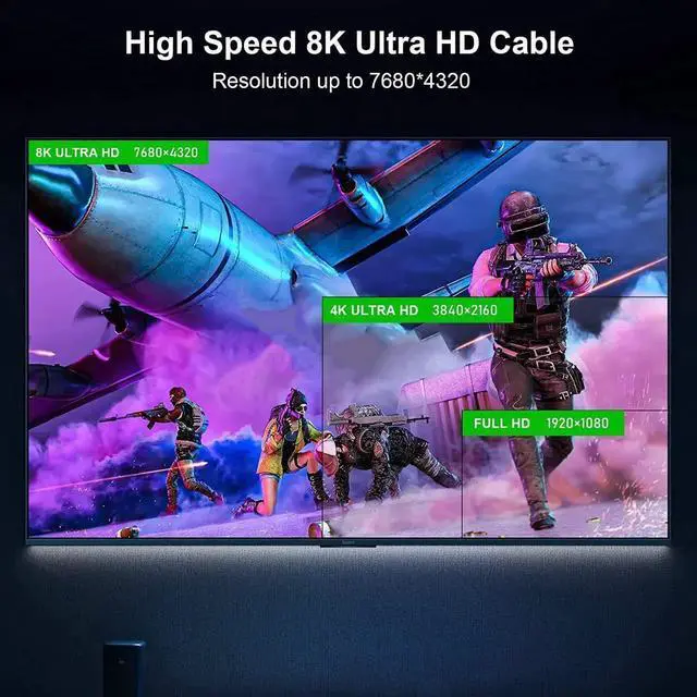 Alt view image 4 of 7 - 33FT 8K AOC Optical Fiber HDMI 2.1 Cable,Jansicotek Support 8K@60Hz 4K@120Hz Dynamic HDR 10, eARC, HDCP2.2, 4:4:4 7680x4320 Resolution, 48Gbps Bandwidth Optic Fiber HDMI 2.1 Cable for PS5/PS4/8K TV