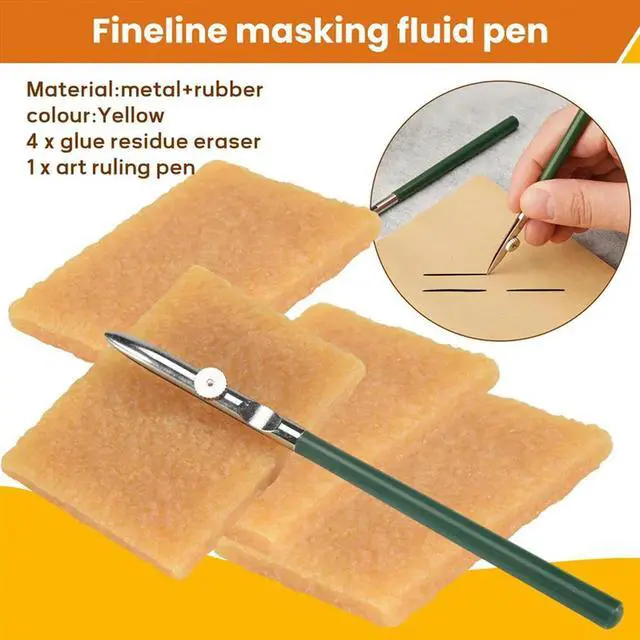 Alt view image 5 of 7 - Art Ruling Pen Set, ing Fluid Pen With 4 Pieces Glue Residue Eraser For Applying ing Fluid Line Work