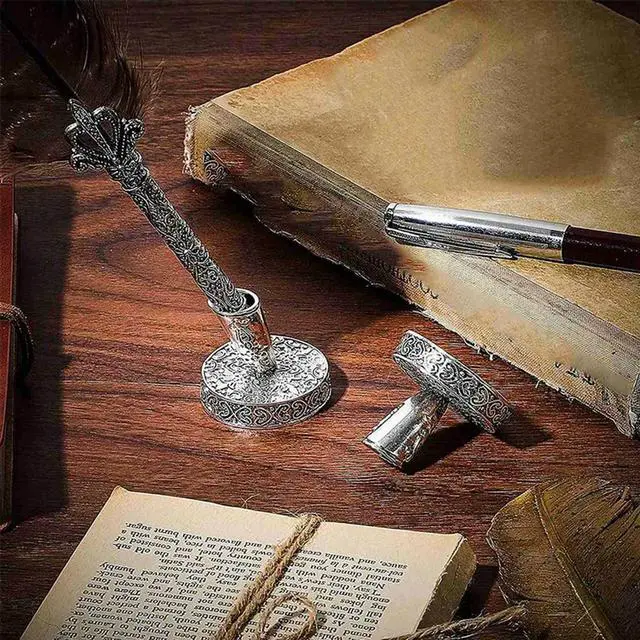 Main image of 4 Pieces Vintage Round l Feather Pen Holder Insertion Pen Holder Feather Quill Pen Stand Desktop Dip Pens Base