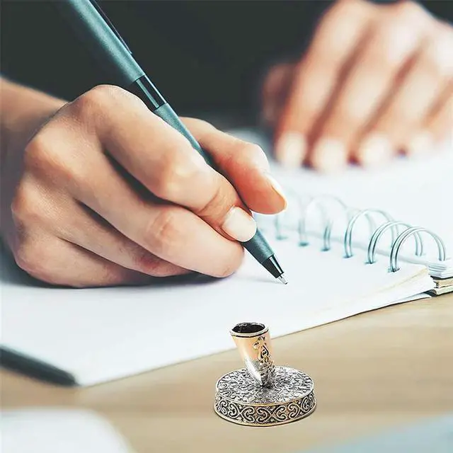 Alt view image 2 of 4 - 4 Pieces Vintage Round l Feather Pen Holder Insertion Pen Holder Feather Quill Pen Stand Desktop Dip Pens Base