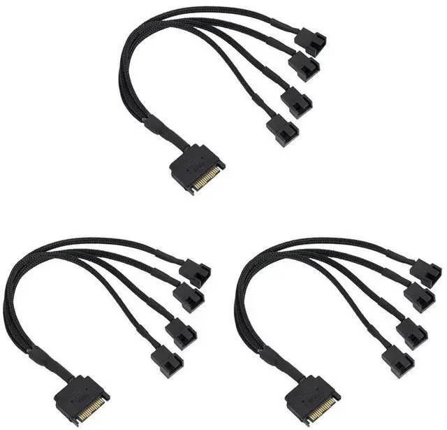 Alt view image 4 of 4 - 3X Cooling Fan Adapter Cable, 15 Pin SATA To 4 X 3 Pin / 4 Pin PMW 12V PC Case Fan Power Adapter Cable To 15 Pin SATA