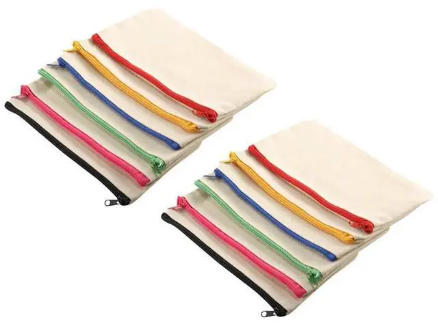 Alt view image 2 of 4 - 12 Pack Blank Canvas Makeup Bag,Bulk Cosmetic Bags With Multi-Color Zipper,Canvas Zipper Pencil Case Pouch,DIY Craft