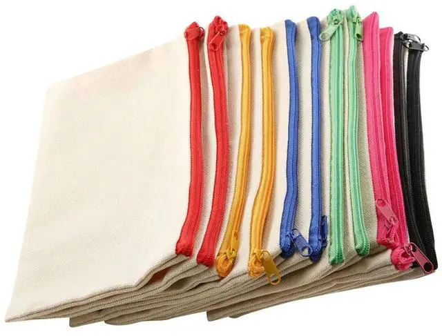 Alt view image 4 of 4 - 12 Pack Blank Canvas Makeup Bag,Bulk Cosmetic Bags With Multi-Color Zipper,Canvas Zipper Pencil Case Pouch,DIY Craft