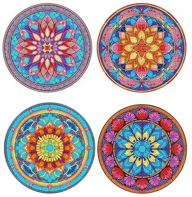Main image of 4Pcs DIY Diamond Art Painting Placemat Round Non-Slip Acrylic Table Mats For Table Decor Easy To Use A