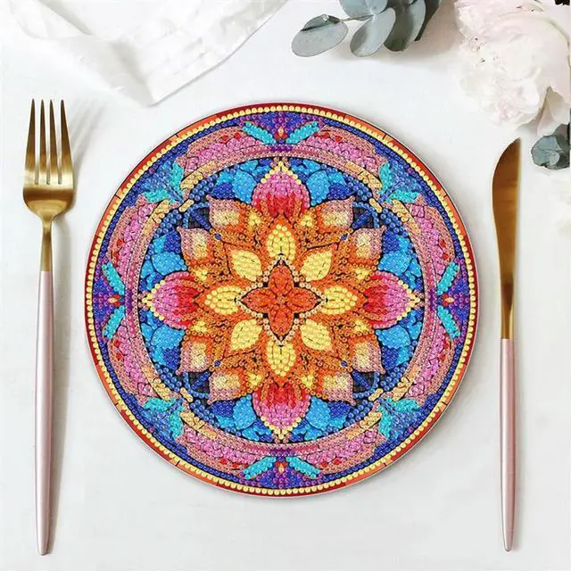Alt view image 3 of 4 - 4Pcs DIY Diamond Art Painting Placemat Round Non-Slip Acrylic Table Mats For Table Decor Easy To Use A