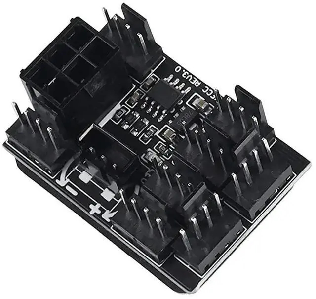 Alt view image 3 of 4 - 4X 3 Pin 4 Pin Fan Adapter PWM PC Chassis Cooling Fan Hub Governor 8 Way Splitter 12V Speed Controller With 6Pin Port