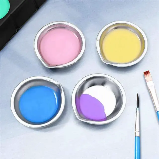 Alt view image 3 of 4 - 60Pcs Makeup Palette Stainless Steel Small Round Paint Tray Artist Watercolours Paint Mixing Palette Tray For Artist