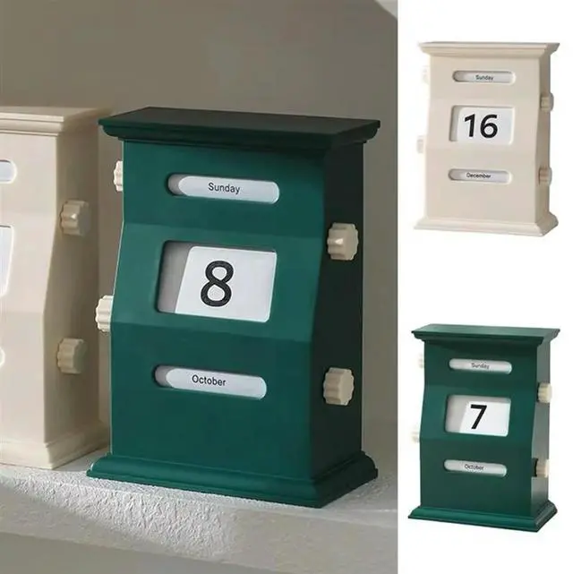 Alt view image 3 of 4 - Calendar Desk Retro Calendar Blocks Desk Date Display Desk Decorations Desktop Decor Date Blocks