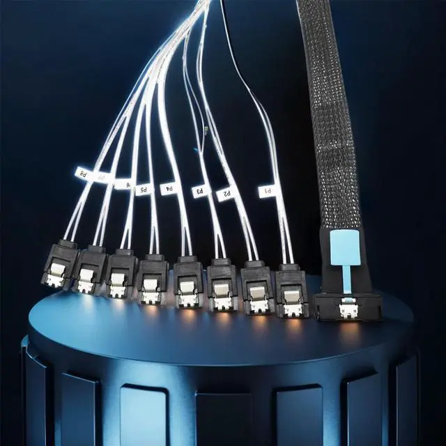 Alt view image 7 of 7 - 0.5M Cable Server Hard Drive Conversion Cable PCIe5.0 Slimline SAS MCIO 8I To 8*SATA Cable SAS MCIO 8I 74P To 8*SATA 7P Cord