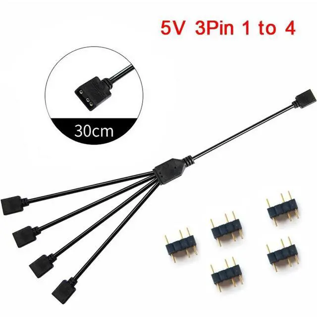 Alt view image 5 of 7 - 1 to 4 Extension Cable 5V Computer Motherboard Extension Cord with Plug-in Function for LED Strip