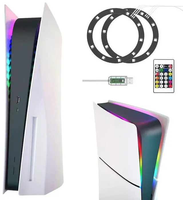 Alt view image 2 of 5 - RGB LED Light Strip for PS5/PS5 Slim Decal Decoration Accessories with Remote Control for PS5 Slim Game Console