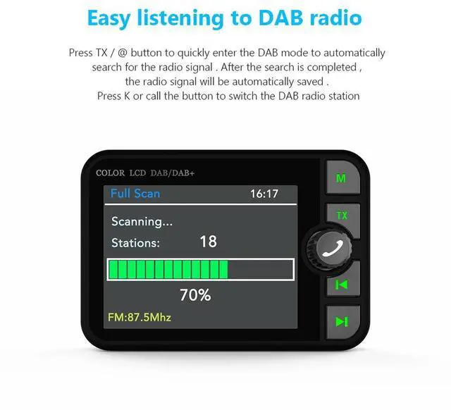 Alt view image 6 of 8 - Stereo MP3 Player 2.4 Inch LCD Color Screen MP3 FM Transmitter DAB+ Receiver DAB Radio Receiver Bluetooth-compatible 5.0 for Car
