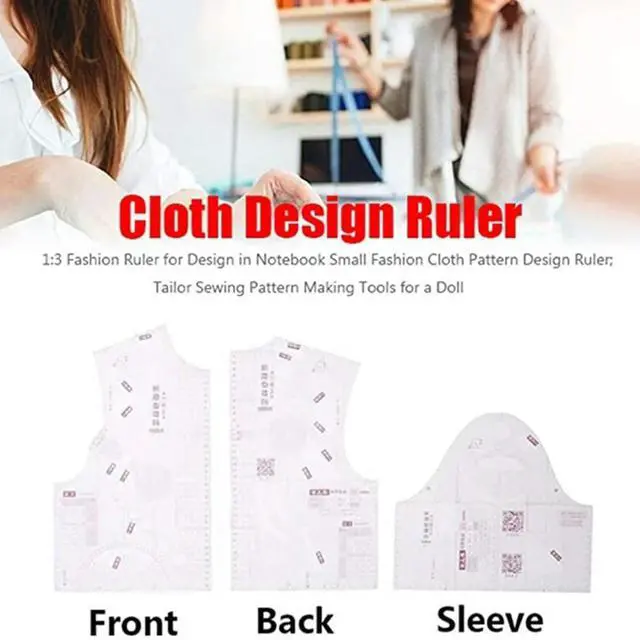 Alt view image 6 of 7 - 3-Piece Set Doll Clothes Ruler Tailor Garment Cloth Sewing Tool Design Ruler French Curve Ruler Drafting Template 1:5
