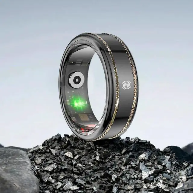 Alt view image 7 of 7 - Pachira Smart Ring, Dual 14K Gold Inlays, Fitness/ Sleep/ Stress/ Heart Rate/ SpO2 Tracker, No App Subscription, Waterproof, 7-Day Battery Life, 170+ Sports Modes, iOS & Android Compatible, Black (8)