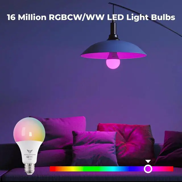 Alt view image 4 of 7 - flyingOsprey Smart Light Bulbs, 16 Million RGBCW/WW LED Light Bulbs, Music Sync, Bluetooth and Wi-Fi, App Control, A19 E26 9W (60W Equivalent), 806LM (4 Pack)