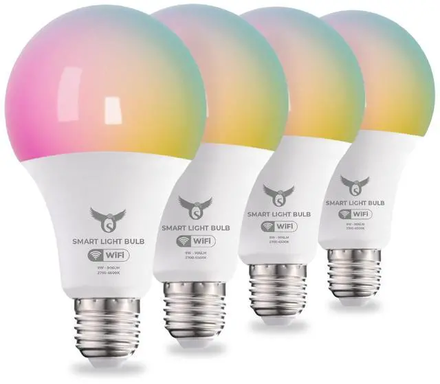 Main image of flyingOsprey Smart Light Bulbs, 16 Million RGBCW/WW LED Light Bulbs, Music Sync, Bluetooth and Wi-Fi, App Control, A19 E26 9W (60W Equivalent), 806LM (4 Pack)