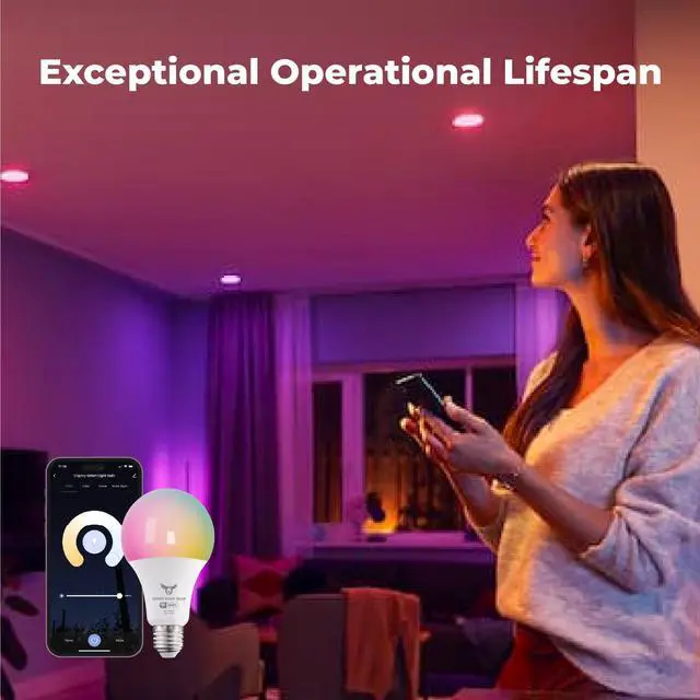 Alt view image 7 of 7 - flyingOsprey Smart Light Bulbs, 16 Million RGBCW/WW LED Light Bulbs, Music Sync, Bluetooth and Wi-Fi, App Control, A19 E26 9W (60W Equivalent), 806LM (4 Pack)