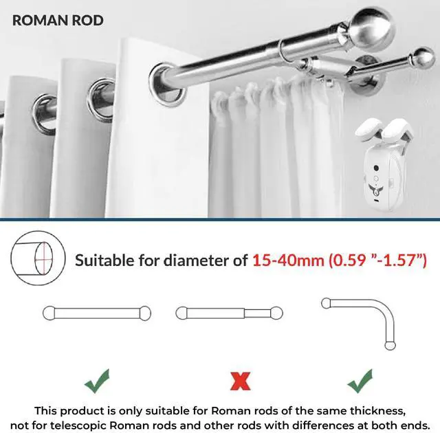 Alt view image 2 of 7 - Osprey Smart Curtain Opener, 3in1: Roman Rod+ T-Track+ U-Rail, Suitable for 0.32-1.57" Rod,Remote Control & Automate App, Alexa-Google Home assisted (Gateway Included), Single Side Opening