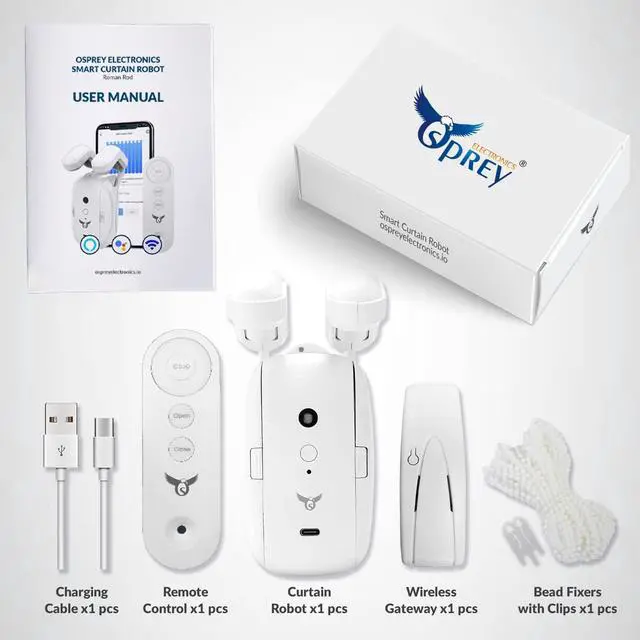 Alt view image 7 of 7 - Osprey Smart Curtain Opener, 3in1: Roman Rod+ T-Track+ U-Rail, Suitable for 0.32-1.57" Rod,Remote Control & Automate App, Alexa-Google Home assisted (Gateway Included), Single Side Opening