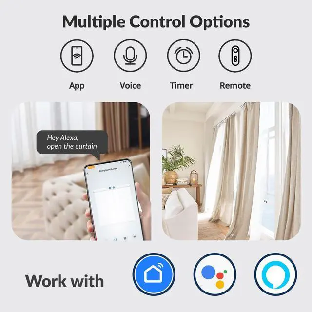 Alt view image 4 of 7 - Osprey Smart Curtain Opener, 3in1: Roman Rod+ T-Track+ U-Rail, Suitable for 0.32-1.57" Rod,Remote Control & Automate App, Alexa-Google Home assisted (Gateway Included), Single Side Opening