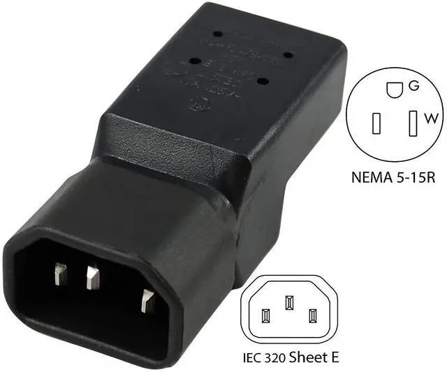 Alt view image 6 of 7 - dracaena.io 2 Pack IEC320 C14 Male to Nema 5-15R PDU USA UPS Extension Power Plug Adapter,IEC C14 Male Plug to Nema 5-15R US 3 Pin Female Power Adapter Connector