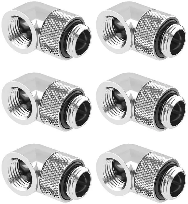 Main image of dracaena.io 6 Pack G1/4" Thread Male to Female Extender Fitting, 90° Rotary Fitting Adapter Connector for Computer Water Cooling System, Silver