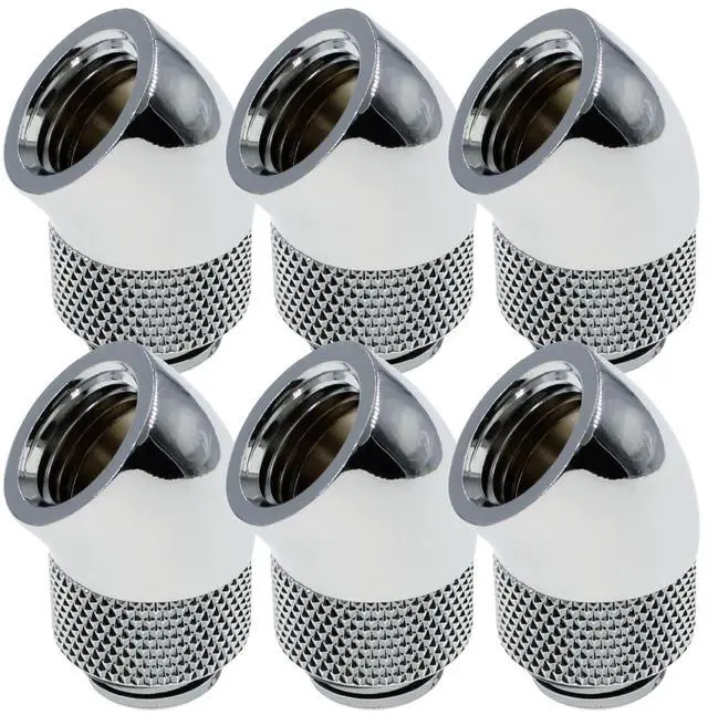 Main image of dracaena.io 6 pack G1/4" thread Male to Female Extender Fitting, 45° Rotary Fitting Adapter Connector for Computer Water Cooling System, Silver