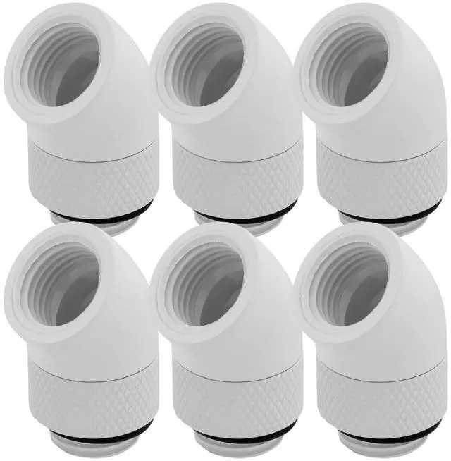 Main image of dracaena.io 6 pack G1/4" thread Male to Female Extender Fitting, 45° Rotary Fitting Adapter Connector for Computer Water Cooling System, White