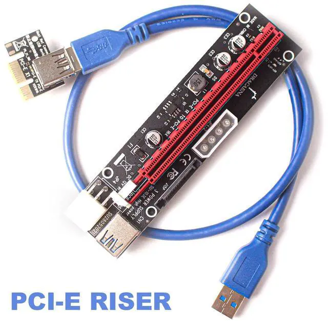 Alt view image 2 of 7 - dracaena.io 2 Pack PCIE Riser Adapter Card for GPU Crypto Mining16X to 1X (6pin/ MOLEX/SATA Powered) LED Status + 60cm USB 3.0 Cable, pcie Riser (GPU Ethereum Mining)
