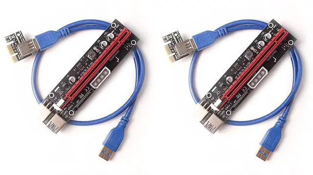 Main image of dracaena.io 2 Pack PCIE Riser Adapter Card for GPU Crypto Mining16X to 1X (6pin/ MOLEX/SATA Powered) LED Status + 60cm USB 3.0 Cable, pcie Riser (GPU Ethereum Mining)