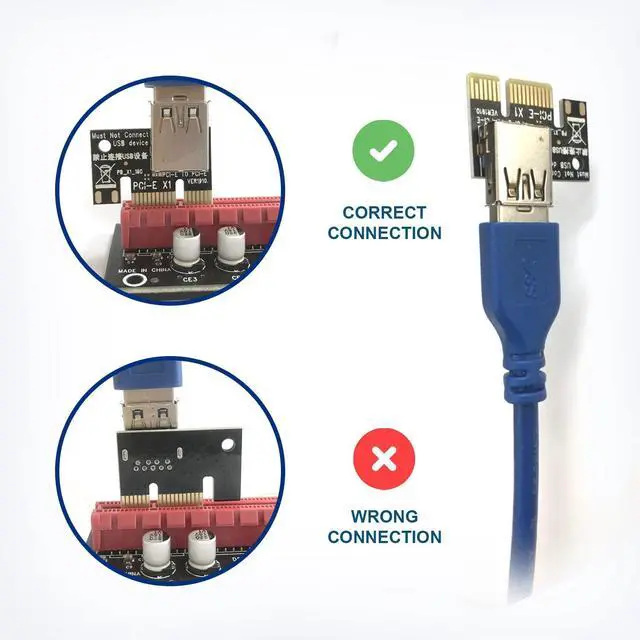 Alt view image 6 of 7 - dracaena.io 2 Pack PCIE Riser Adapter Card for GPU Crypto Mining16X to 1X (6pin/ MOLEX/SATA Powered) LED Status + 60cm USB 3.0 Cable, pcie Riser (GPU Ethereum Mining)