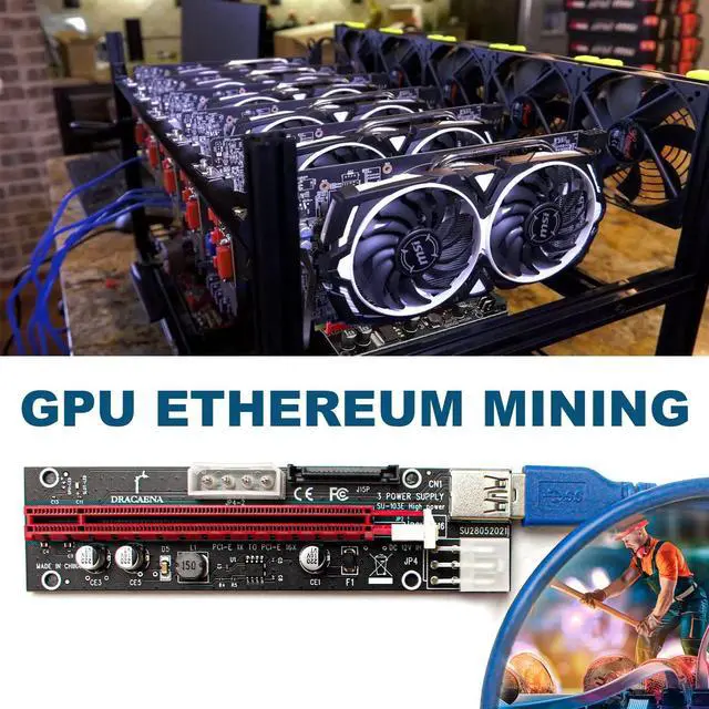 Alt view image 7 of 7 - dracaena.io 2 Pack PCIE Riser Adapter Card for GPU Crypto Mining16X to 1X (6pin/ MOLEX/SATA Powered) LED Status + 60cm USB 3.0 Cable, pcie Riser (GPU Ethereum Mining)