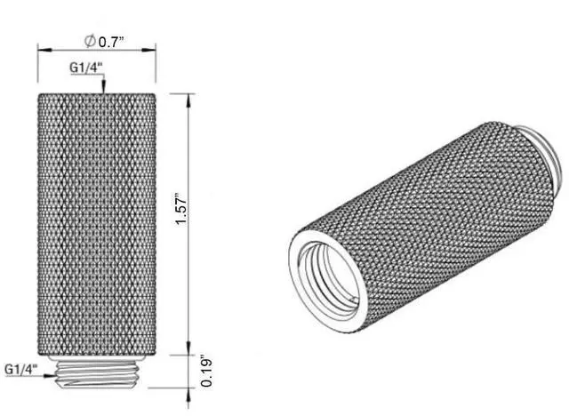 Alt view image 2 of 5 - dracaena.io 6 Pack G1/4" 40mm Height Male to Female Extender Fittings, Brass Compression Fittings with O Rings for PC Liquid Cooling Loop, Water Cooling Tube Connectors, Silver